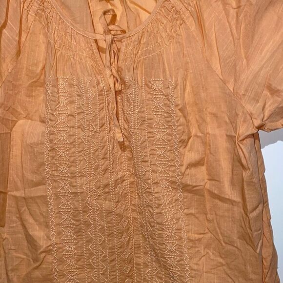G.H. Bass & Co. Women's Orange Embroidered Short Sleeve Peasant Top Size Large - Picture 3 of 7